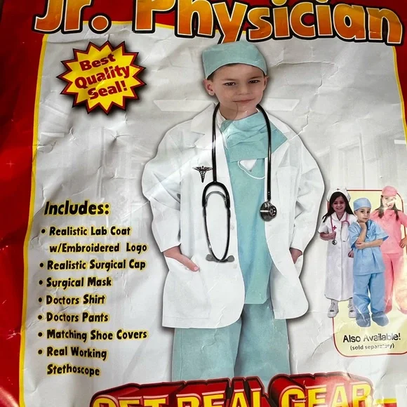 Kids Doctor Physician Costume child Size 8-10 Green Scrubs Stethoscope Get Real - Picture 3 of 9